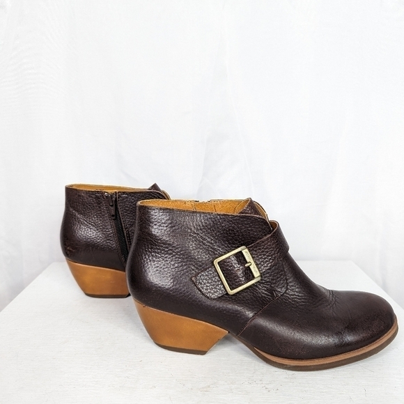 Kork-Ease Brown Leather Low Block Heel Ankle Booties - Picture 3 of 9